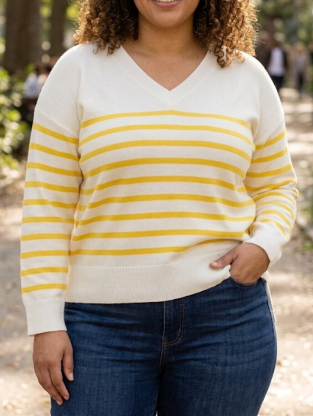 Philosophy women's sweater V neck, knit, pull on, striped, long sleeve, 1X.